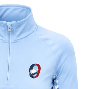 เสื้อสปอร์ตแขนยาวสีฟ้าอ่อนสำหรับผู้หญิง แบบซิป ¼  ตกแต่งลายดอกไม้ที่แขนเสื้อ เหมาะสำหรับการฝึกซ้อมกลางแจ้ง - Product Image 5