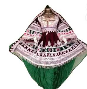 Robe culturelle afghane écologique pour femmes, manches longues, longueur genou, avec dentelle à la taille naturelle et broderie tribale authentique - Product Image 2