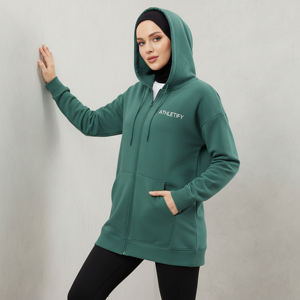 Sudadera Deportiva Modesta Islámica para Mujeres Musulmanas, Corte Holgado, Larga, con Cierre Completo, Tejido Francés, UPF50+, Ecológica, con Bolsillos - Product Image 1