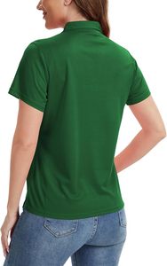 Polo à manches courtes vert pour femme, couleur unie, respirant, tricoté, décontracté - Product Image 2