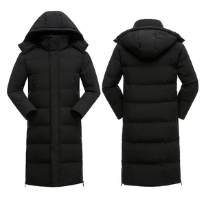 Manteau long matelassé noir à capuche pour homme, doudoune épaisse d'hiver avec fermeture éclair - Product Image 1