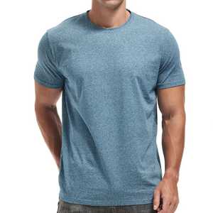 Camiseta de Manga Corta para Hombre, Cuello Redondo, Azul, Corte Regular, 100% Algodón Jersey, Tejido de Punto, Color Sólido, Transpirable, para Gimnasio - Product Image 1