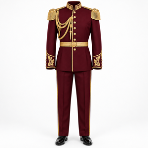 Men's White ceremonial Uniform With Red <b>Gold</b> Embroidery And Epaullettes Adult <b>Formal</b> <b>Dress</b> Uniform Wholesale Rate OEM - Product Image 3