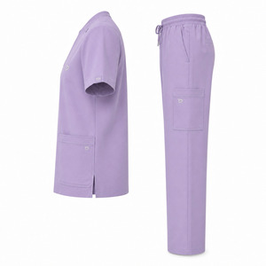 Conjunto de Uniforme Médico Unisex Más Vendido, Top con Cuello en V y Pantalones, Color Morado, Uniformes de Hospital, Ropa de Trabajo Médica de Poliéster Tejido - Product Image 4