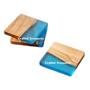 Ensemble de 4 sous-verres en bois d'acacia et résine époxy, luxe moderne, artisanat, écologique, isolant thermique, tapis de cuisine - Product Image 1