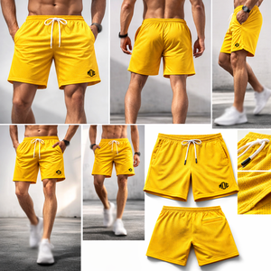 กางเกงบาสเก็ตบอลตาข่ายสีเหลืองสำหรับผู้ชาย เอวยางยืดพร้อมเชือกผูก ระบายอากาศได้ดี เหมาะสำหรับการฝึกซ้อมในสนาม รับผลิตแบบ OEM จำนวนมาก - Product Image 5