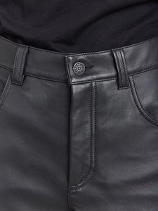 High Waist Black Leather Shorts With Button <b>Fly</b> Moto Style <b>Women's</b> Short Pants - Product Image 6