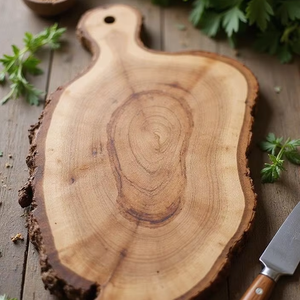 Planche à découper ronde en bois naturel 100% faite à la main, écologique, personnalisable pour la maison, l'hôtel, le restaurant, l'utilisation alimentaire - Product Image 1