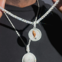 Bijoux fins, pendentif Cercle 2,5 pouces en émail massif Mains en prière, en Argent sterling 925, pour Homme, avec Diamant VVS et Moissanite, style Hip Hop, personnalisé, IGI Party