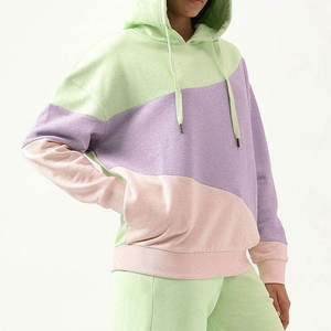 Sudadera con Capucha para Mujer, Diseño Color Block, Verde Pastel, Morado, Rosa, Corte Holgado Informal, Mezcla de Algodón - Product Image 4