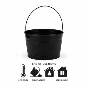 Seau à cendres en métal robuste avec poignée, revêtement en poudre noire, en fer galvanisé, pour cheminée et fête - Product Image 5