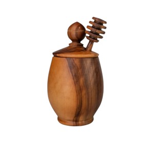 Tarro de Miel de Madera Natural con Tapa y Cuchara, Contenedor para Miel, Herramienta de Almacenamiento, Venta al por Mayor - Product Image 1