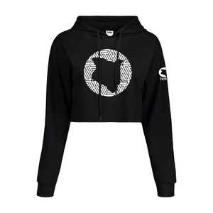 Women's <b>Cropped</b> Hoodie <b>Black</b> Geometric Print Full <b>Sleeve</b> Casual Knitted Sweatshirt Autumn Style - Product Image 1
