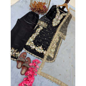 Designer Women's <b>Silk</b> Top & Plazzo Dupatta Set for Party Wear Look - Product Image 4