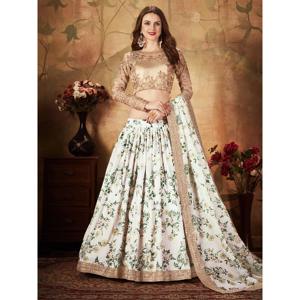 Lehenga Choli semi-cousu en soie organza à imprimé floral blanc cassé époustouflant de Sabyasachi, avec un chemisier, pour les occasions spéciales - Product Image 2