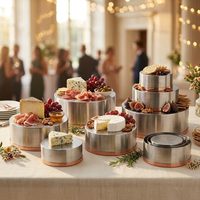 Ensemble de supports de buffet modernes réutilisables en acier inoxydable SS304, finition cuivre brossé, 25 cm, lot de trois