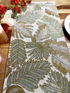 Handmade Eco-Friendly Durable Oriental Fabric <b>Table</b> <b>Runner</b> Irregular Shape <b>Teal</b> Floral Design Luxury Style Ali Fashion Mats Pads - Product Image 3