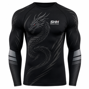 SHH Industries Custom <b>Men's</b> MMA BJJ Rash Guard Long Sleeve <b>Compression</b> <b>Shirt</b> Gym Fitness Grappling Sportswear Manufacturer OEM - Product Image 4