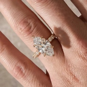 925 Moissanite <b>Diamond</b> Marquise Cut Engagement Ring Full <b>Simulated</b> <b>Diamond</b> in Sterling Silver Yellow Gold Plated. - Product Image 1
