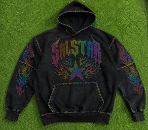 เสื้อฮู้ดดี้ผู้ชายลายกราฟิกประดับเพชรเทียม สไตล์สตรีทแวร์สีดำทรงโอเวอร์ไซส์ ฮิปฮอป พร้อมลายปักและเลื่อม - Product Image 6