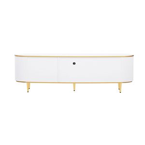 Meuble TV moderne pour téléviseurs jusqu'à 80 pouces, centre de divertissement avec 4 tiroirs et 1 armoire, table console en bois avec pieds en métal - Product Image 2