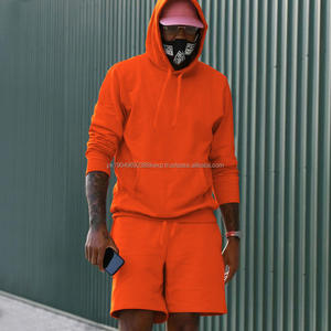 Ensemble sweatshirts à capuche surdimensionnés à manches longues couleur unie et multicolore pour hommes, ensemble de shorts, sports de fitness décontractés pour l'extérieur - Product Image 5