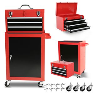 Caja de Herramientas Rodante con 3 Cajones y Estantes Ajustables, Gabinete de Almacenamiento Grande con Ruedas y Caja Superior Portátil Extraíble - Product Image 1
