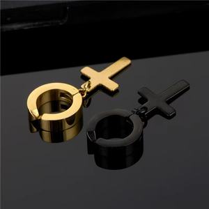 Cruz de acero inoxidable <span class=keywords><strong>sin</strong></span> agujeros para los oídos para hombres <span class=keywords><strong>sin</strong></span> clip de <span class=keywords><strong>oreja</strong></span> perforado Hip Hop Punk Ear Rings - Product Image 2