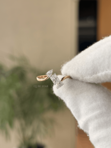 Elegant Lab Grown Diamond Three Stone <b>Ring</b> Radiant Pear Cut Bypass <b>Plain</b> Band Fine Jewelry In 14KT Gold - Product Image 3
