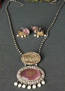 Parure de bijoux de mariée bicolore pour femme, plaqué or antique, style bohème ethnique, cadeau d'anniversaire de mariage, collier et boucles d'oreilles tendance - Product Image 3