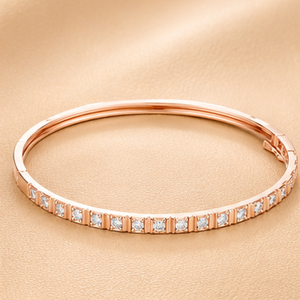 Elegant Diamond Line <b>Bangle</b> <b>Bracelet</b> in Yellow Gold White Gold and Rose Gold Modern Minimal Luxury Jewelry for Women - Product Image 5