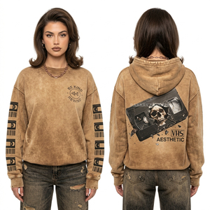 Sudadera con Capucha Azul Vaporwave de 350GSM para Mujer, con Estampado Personalizado de Calavera y Estatua Griega, Estilo Retro de los 90, Proveedor al por Mayor de Ropa Urbana - Product Image 3