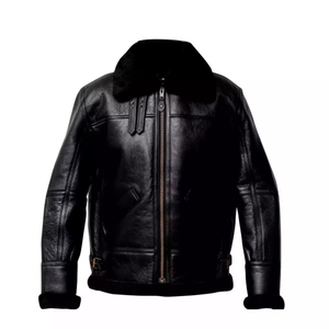 Blouson Bomber en Cuir Véritable pour Homme FASPAR, Doublure en Coton, Coupe-Vent, Style Moto Hiver, Col Montant, Fermeture Éclair Gaufrée - Product Image 1