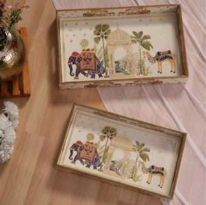 Plateaux de rangement en bois MDF, rectangulaires, laqués, décoratifs, motif chameau et éléphant, lavables au lave-vaisselle, faciles à nettoyer, multifonctionnels pour - Product Image 6