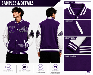 Purple Men's Varsity <b>Jacket</b> With Embroidered N Logo And Patch Preppy Style Wool Polyester Blend <b>Thick</b> Winter Coat - Product Image 6