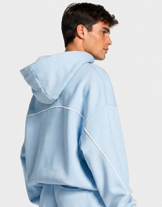Sudadera con Capucha para Hombre OEM, Color Azul Bebé con Líneas en Contraste, Sudadera Casual Extra Grande, Sudadera con Capucha de Felpa Premium para Hombre - Product Image 3