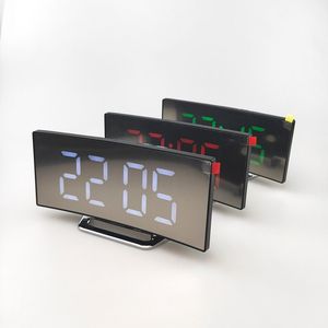 Creative Curved LED <b>Digital</b> Alarm <b>Clock</b> with Large Screen Silent Mirror Display Battery Powered - Product Image 3