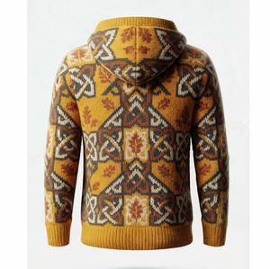 OEM Custom Patchwork Jersey Knitted Hoodie Men Regular Fit Heavyweight Cotton Fleece Vintage Pullover <b>Waterproof</b> Breathable - Product Image 3
