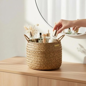 Round seagrass <b>basket</b> with 2 handles Handmade <b>Storage</b> <b>Basket</b> Wholesale eco-friendly Made in Vietnam - Product Image 3