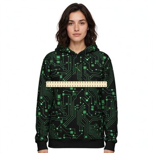NEXTEX Sweat à capuche unisexe imprimé circuit imprimé Green Tech, pull-over avec poche kangourou et cordon de serrage - Product Image 4