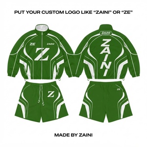 Men Windbreaker <b>Short</b> Set Premium 120 GSM Polyester Green <b>White</b> Panel Custom Logo Printed Sportswear Training Track Pro <b>Jacket</b> - Product Image 1