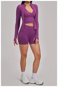 Ensemble de vêtements de sport pour femmes, personnalisé, 100% polyester, 2 pièces, respirant, grande taille, séchage rapide, sans couture, taille élastique, yoga, gym, fitness - Product Image 2