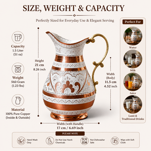 Carafe à eau artisanale en cuivre et laiton, pichet décoratif, carafe en métal gravée pour la décoration intérieure, la table des hôtels et restaurants - Product Image 5