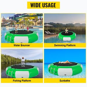 Trampolín Acuático Inflable de 10 pies con Escalera, Verde y Blanco, Personalizable, para Recreación Acuática - Product Image 2