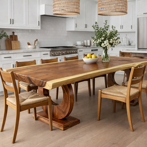 Mesa de Comedor Moderna de Lujo en Madera Suar con Borde Natural, Tablero de Madera Sólida, Base Elegante en Forma de O para Entrada de Hotel - Product Image 2