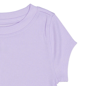 T-shirt côtelé en mélange de coton pour filles, avec détails découpés, manches courtes, col rond, haut décontracté, personnalisable OEM - Product Image 3