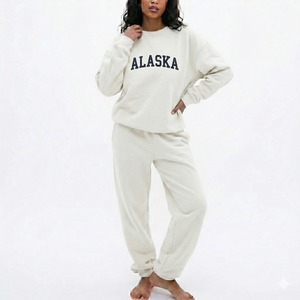 Premium High Quality Ladies Casual Athleisure Sweatsuit Set Soft Cotton Crewneck Top and Jogger Pants For Adult Ladies - Product Image 3