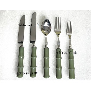 Address Crafts Vintage Flatware Set With Green Beaded Handles Durable Food Safe Metal Cutlery Spoon <b>Fork</b> Knife Place Setting - Product Image 5
