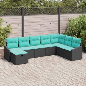 Poly Rattan Garden <b>Sofa</b> <b>Set</b> With Cushions Black Outdoor Furniture Contemporary Design - Product Image 1