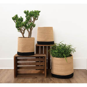 Ensemble de 3 fibres naturelles 12.6 po. Solution tissée de stockage de paniers de ficelle enroulés bruns - Product Image 2